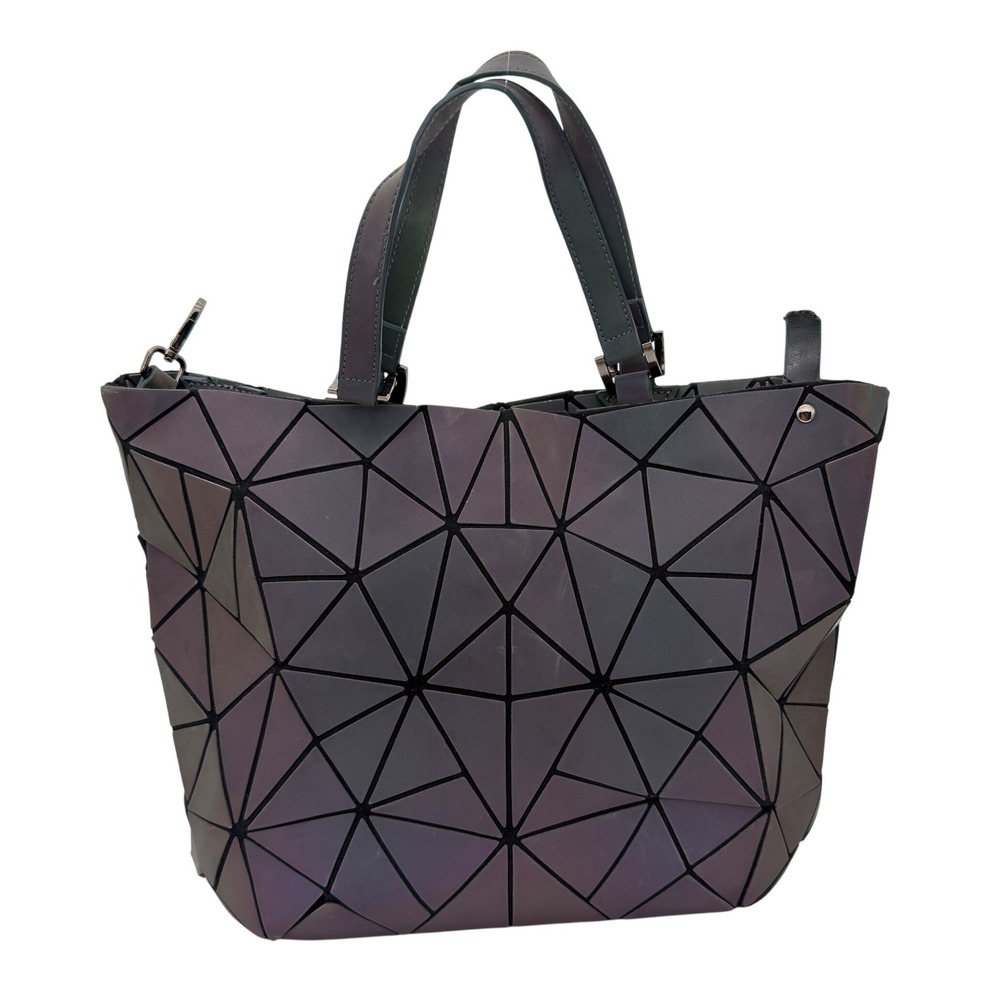 Harlemoon Geometric Luminous Tote Bag Iridescent Purple‎ Green Damaged